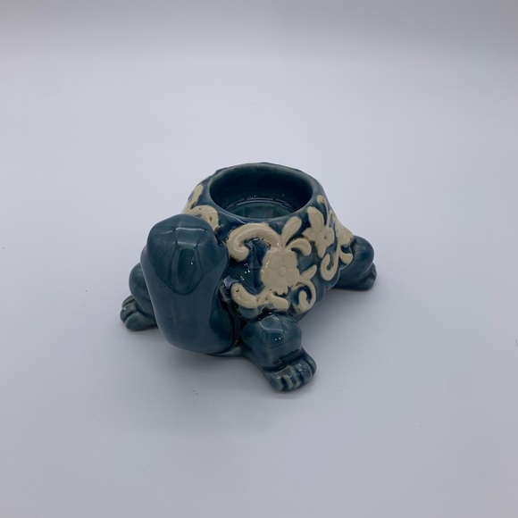 Blue & White Tea Light Ceramic Turtle Candle Or Plant Holder Crackle - Picture 3 of 12
